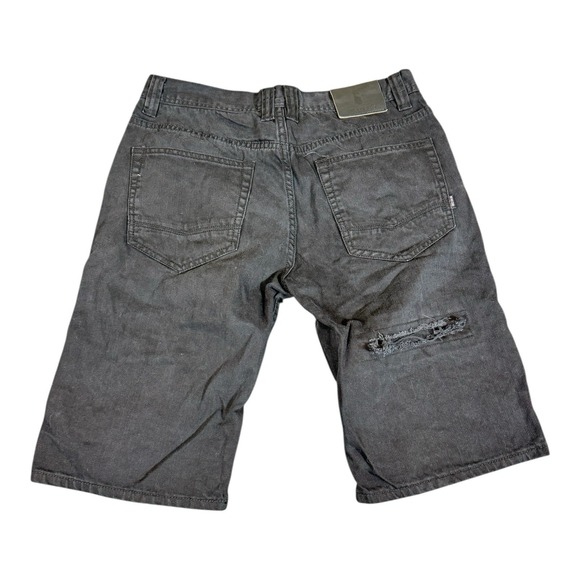 Makobi Men Black Denim Dark Wash Distessed Short Size 32 Zipper‎ Skater Y2K Punk - Picture 2 of 3
